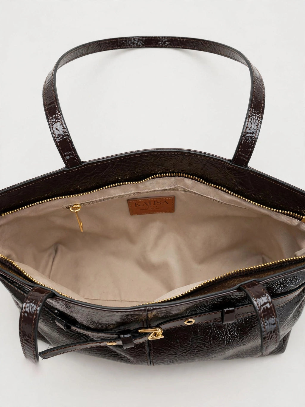 Borsa Reborn Nouvelle - Pelle verniciata marrone