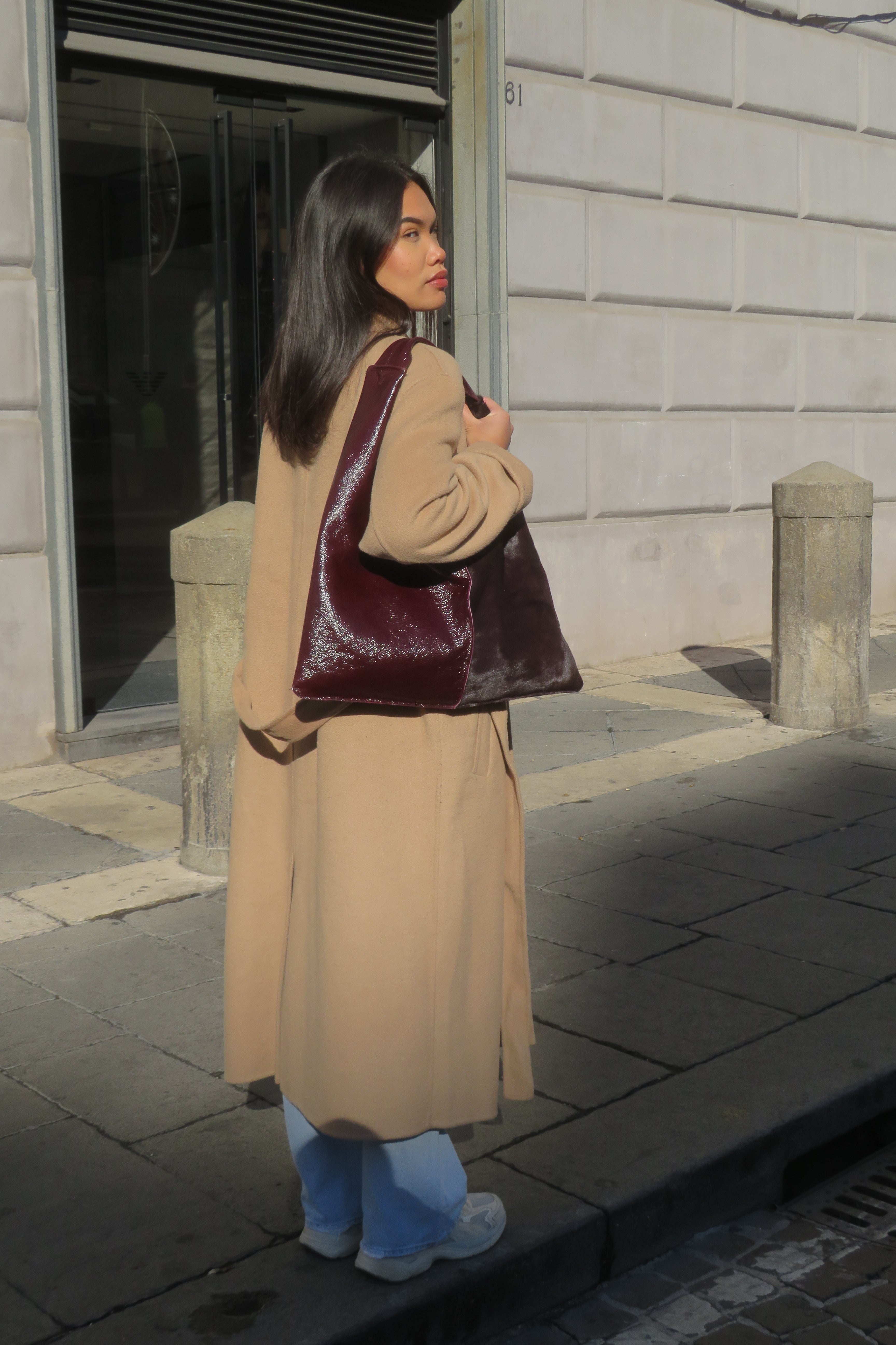 Borsa "Reborn" pelle lucida bordeaux & cavallino bordeaux