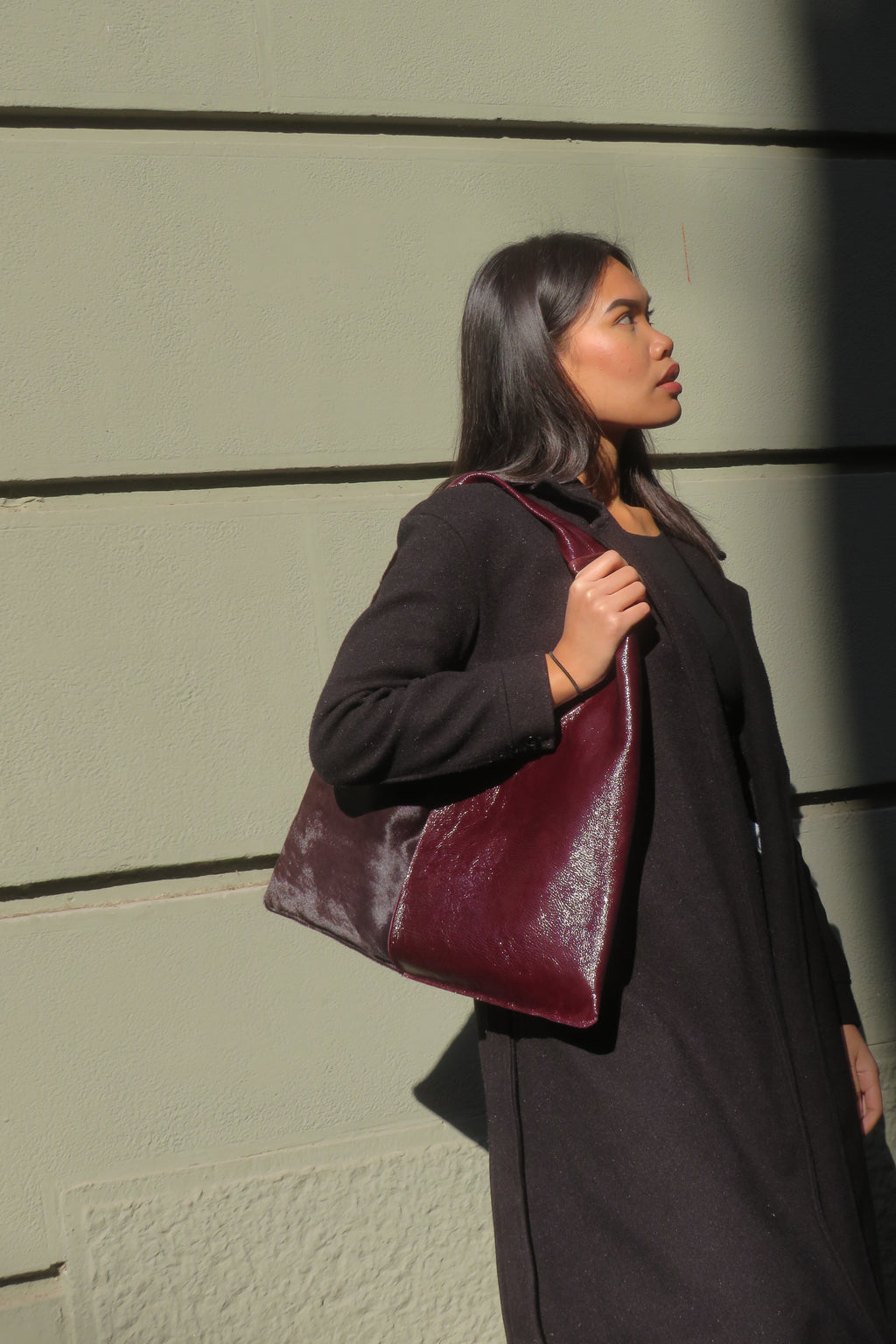 Borsa "Reborn" pelle lucida bordeaux & cavallino bordeaux