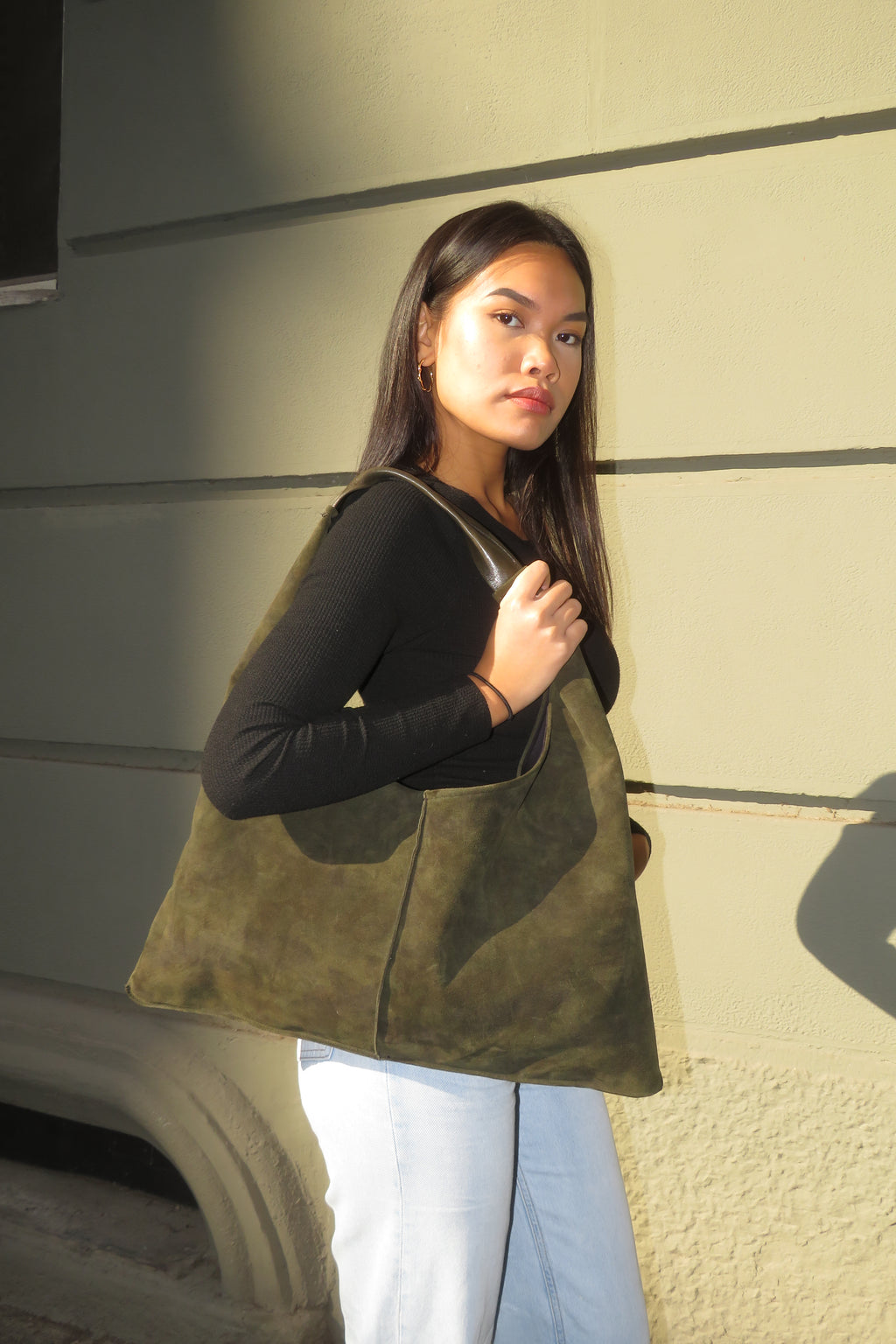 Borsa "Reborn" camoscio verde