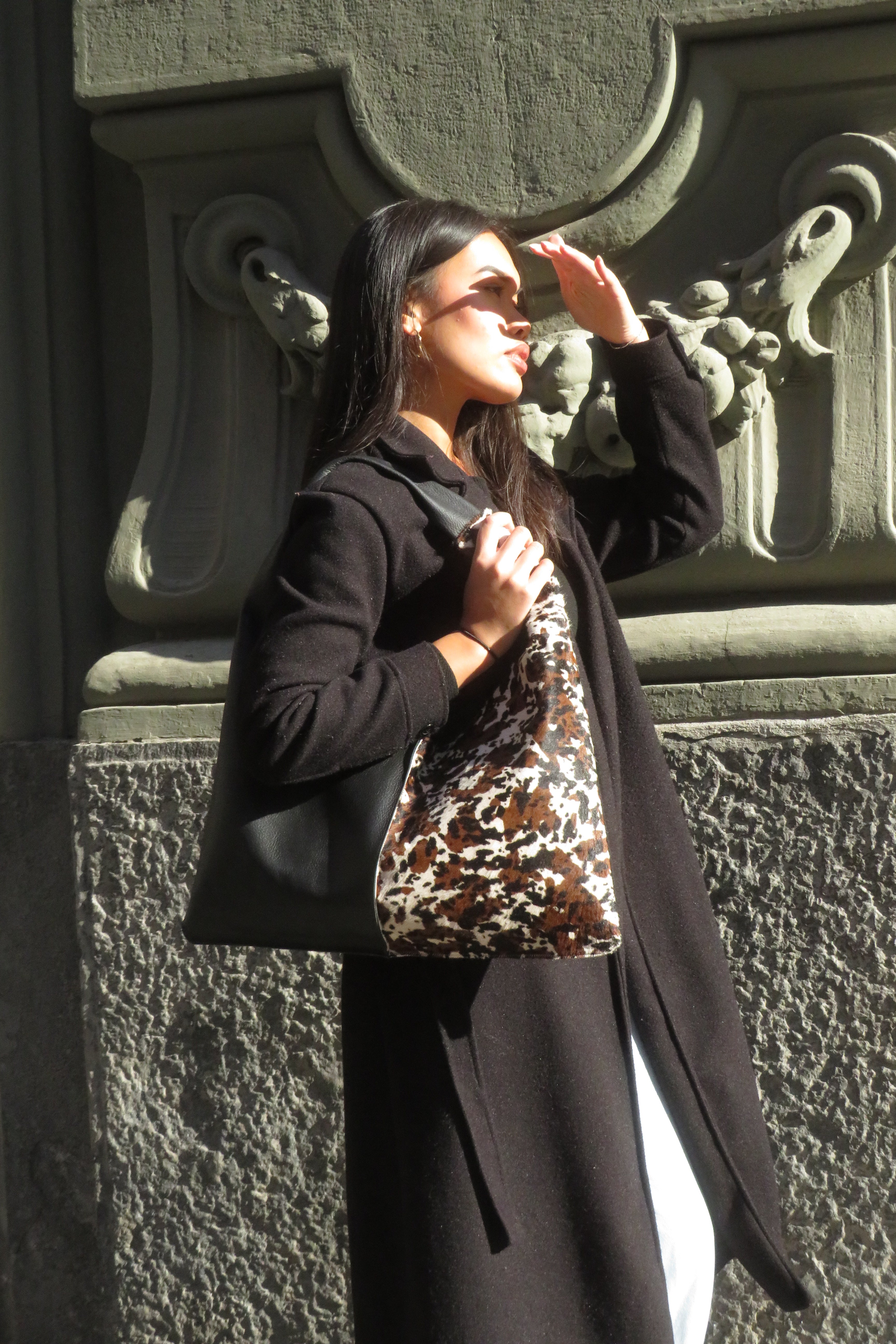 Borsa "Reborn" pelle nera & cavallino muccato