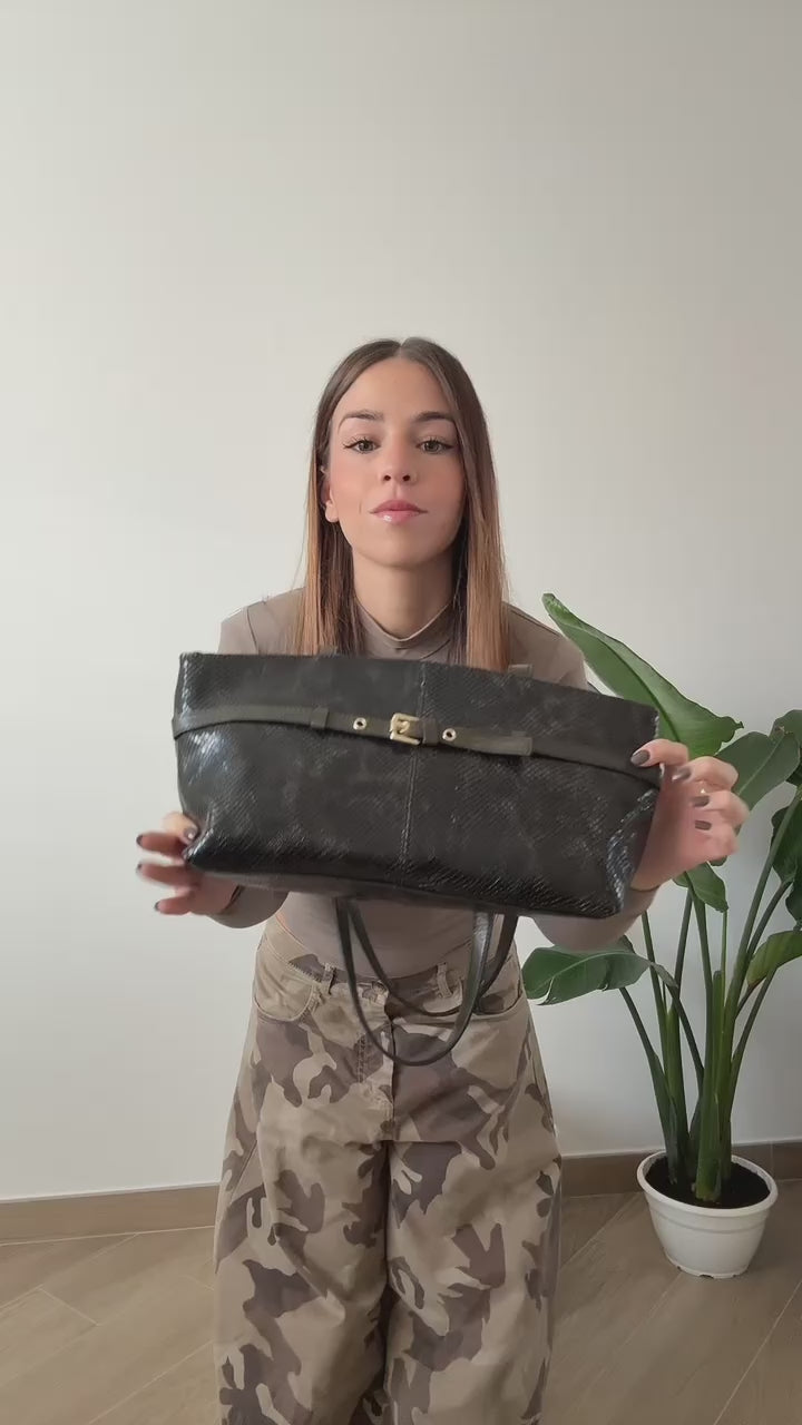 Borsa Reborn Nouvelle - Pelle pitonata verde